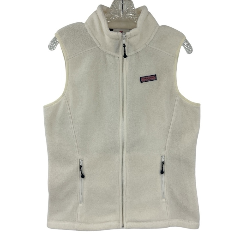 Vineyard Vines Harbor Fleece Vest Full Zip with Zip Pockets White SZ S